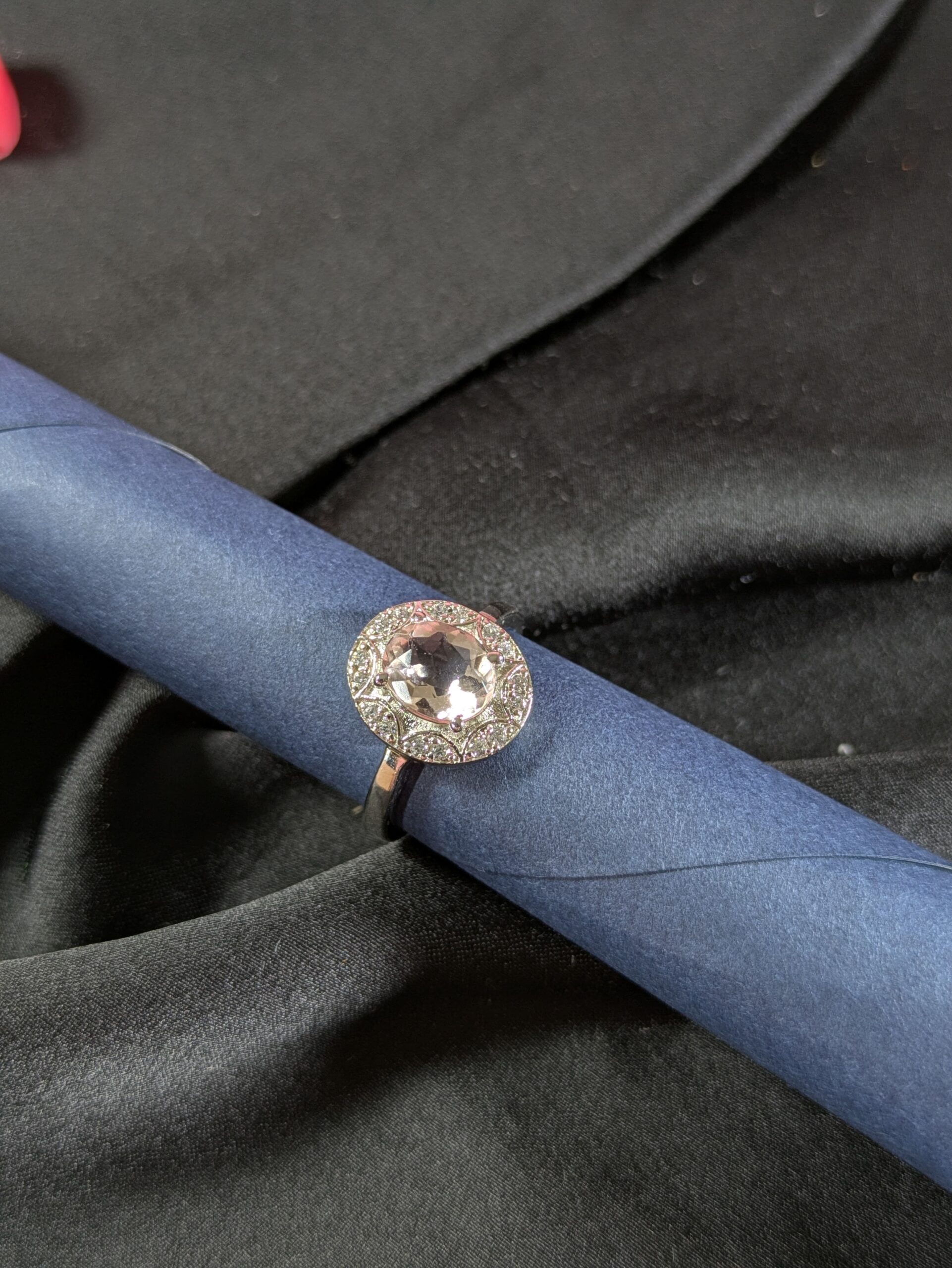 Rose Quartz & Zircon Silver Ring (LRE-610-RQ-ZIR) - Image 4