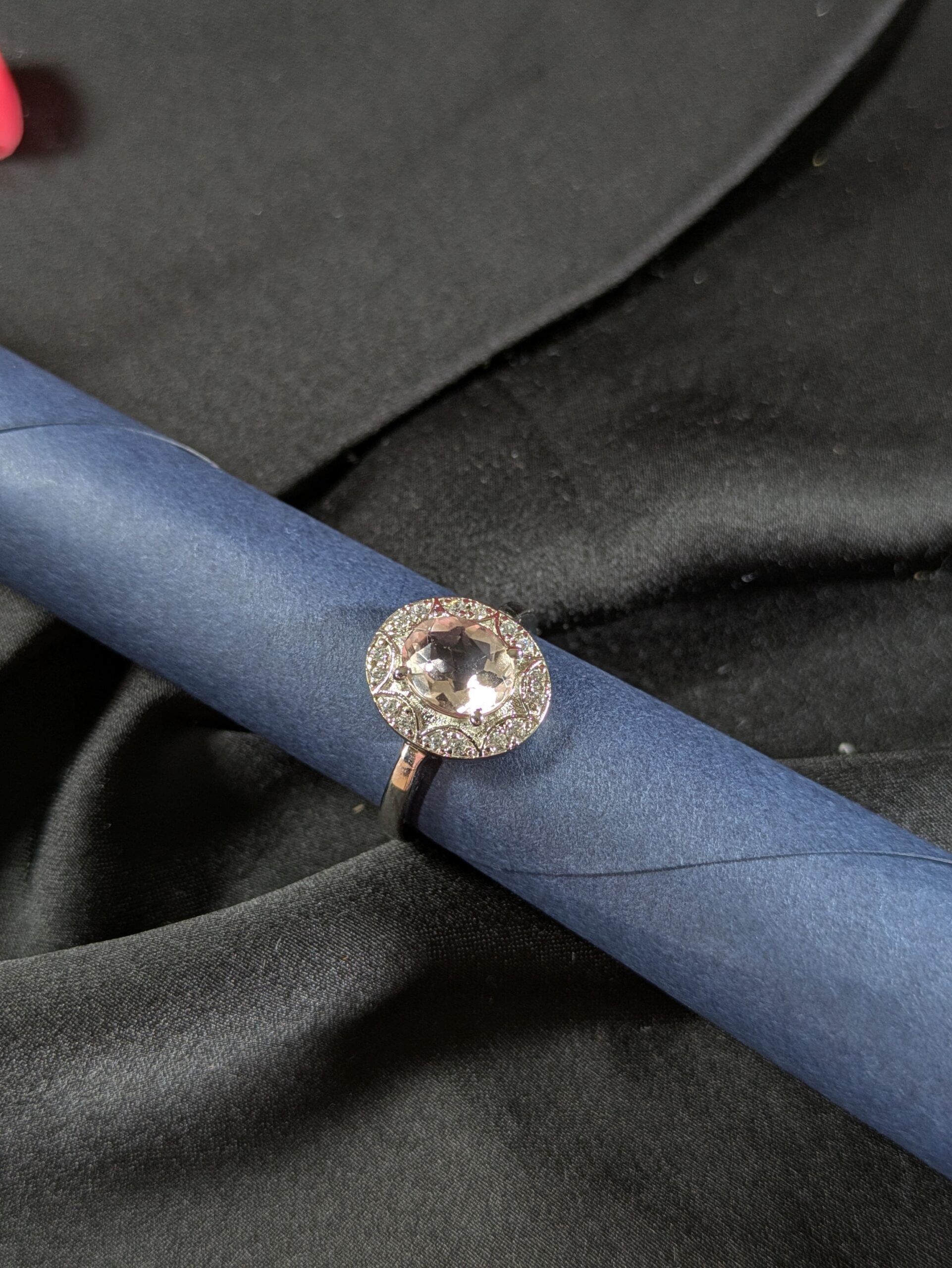 Rose Quartz & Zircon Silver Ring (LRE-610-RQ-ZIR) - Image 3