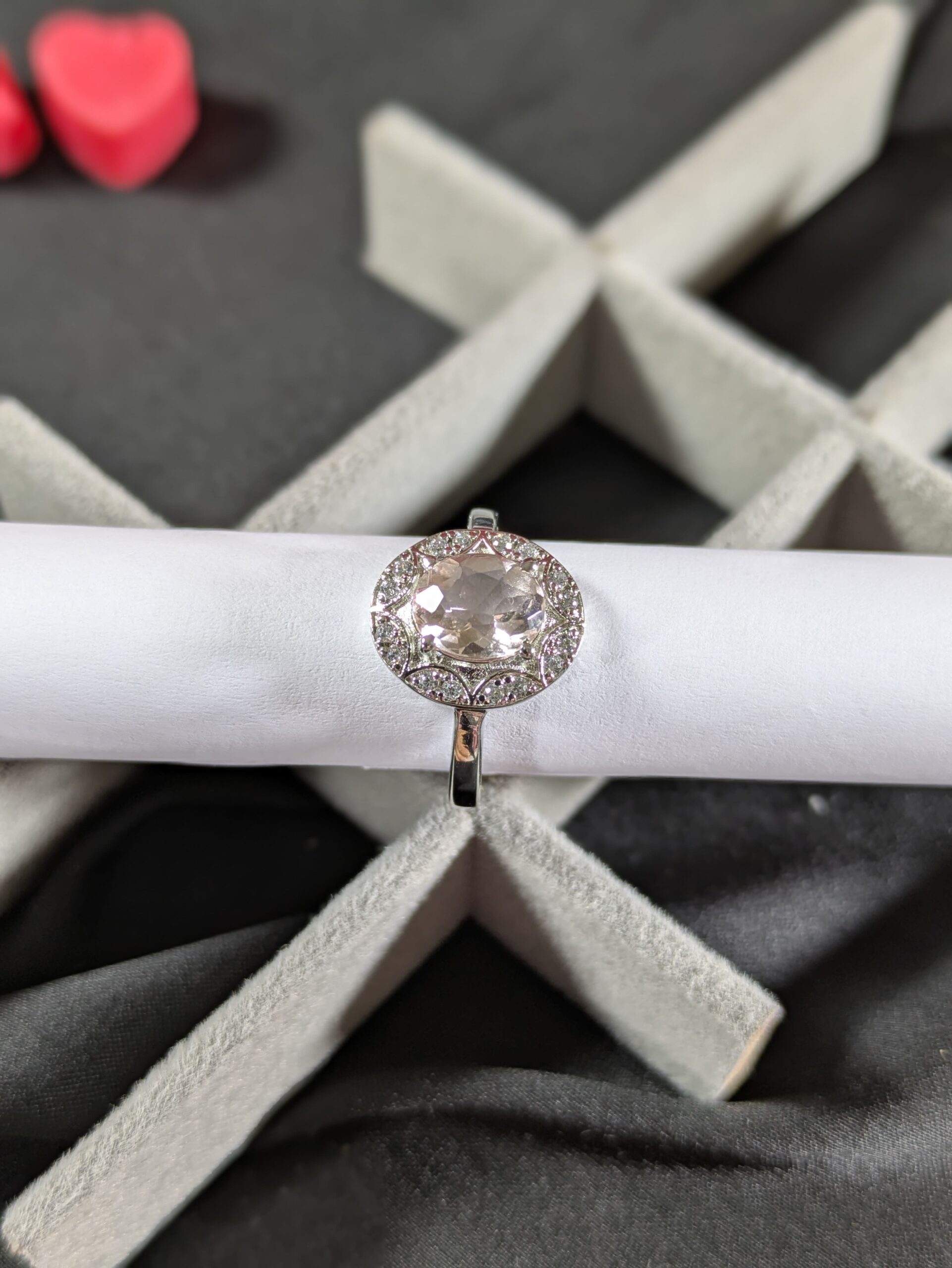 Rose Quartz & Zircon Silver Ring (LRE-610-RQ-ZIR) - Image 2