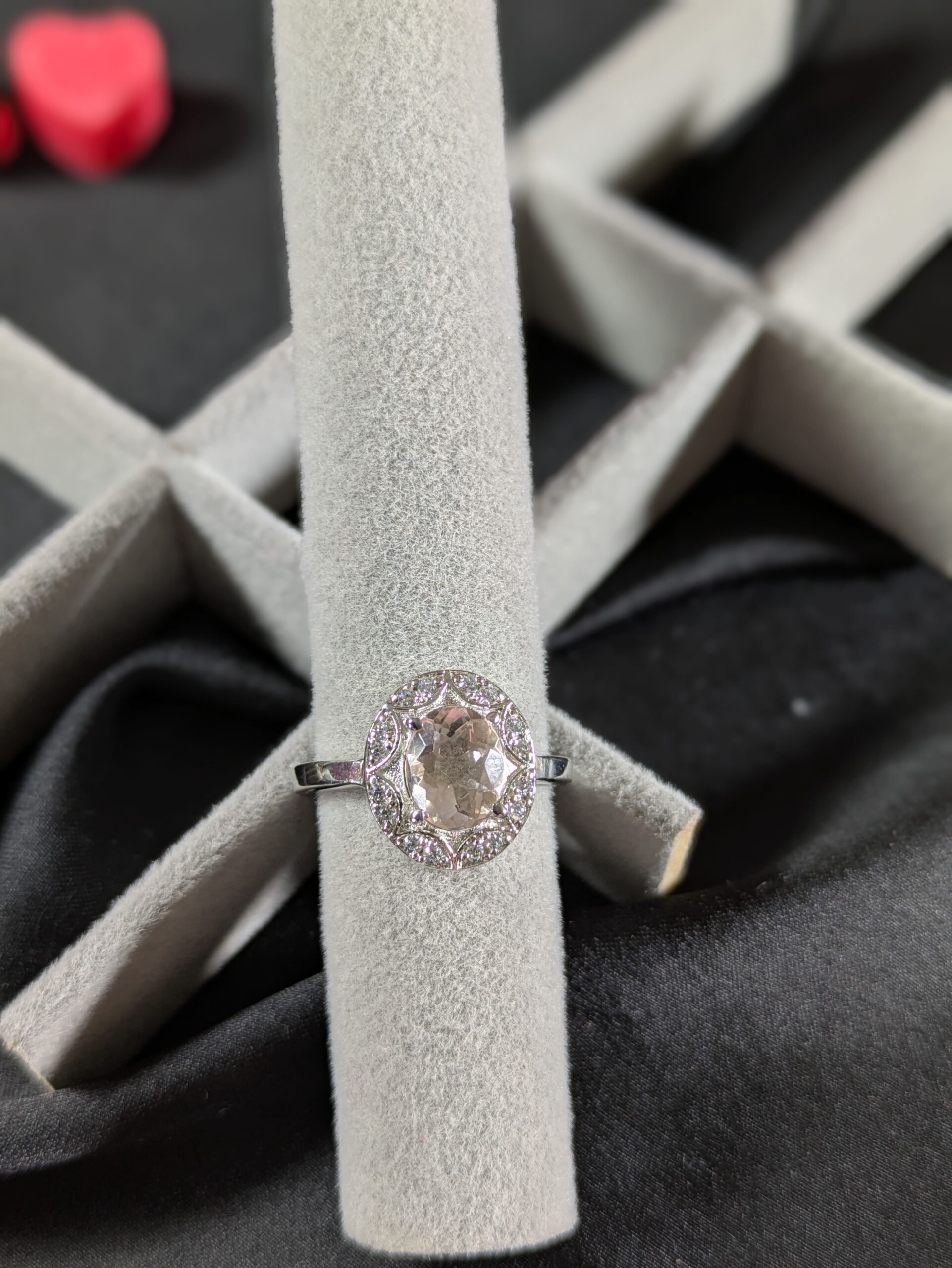 Rose Quartz & Zircon Silver Ring (LRE-610-RQ-ZIR) - Image 7